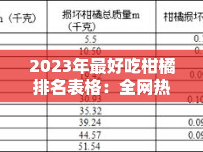 2023年最好吃柑橘排名表格：全网热门品种口感测评权威榜单